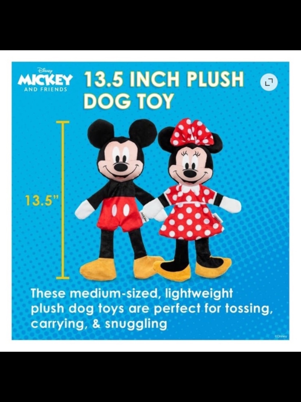 Disney Mickey & Minnie Plush Dog Toys - Black, Red, White, Yellow